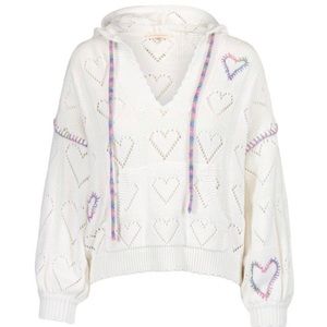 NWOT Love and Lemons white Meara hoodie sweater with rainbow drawstrings, M